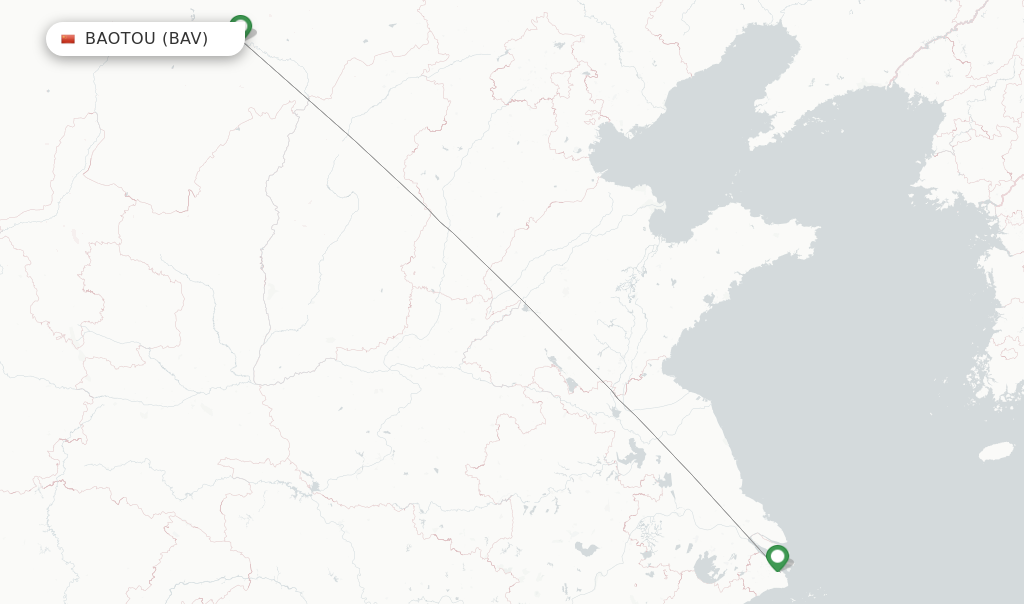 Route map with flights from Baotou with Shanghai Airlines
