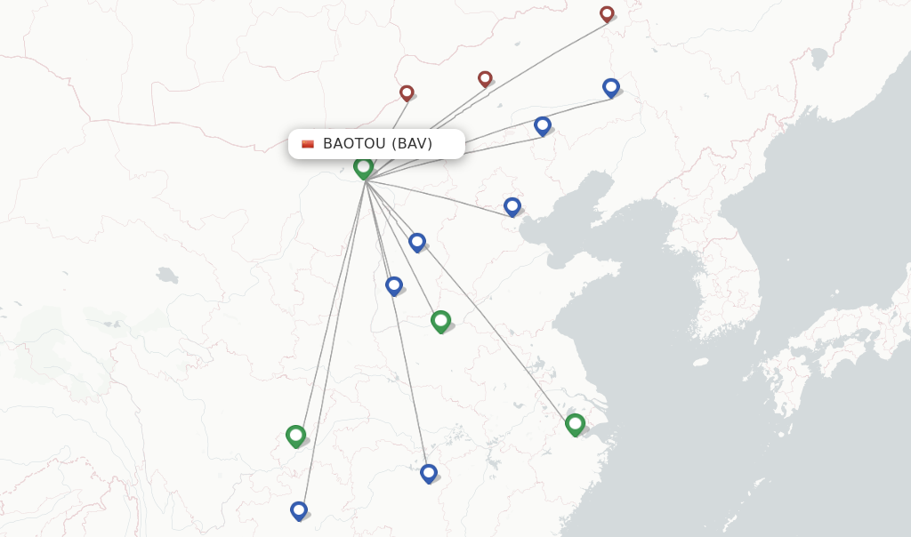 Route map with flights from Baotou with Gestair