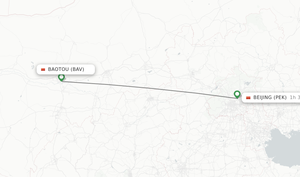 Flights from Baotou to Beijing route map