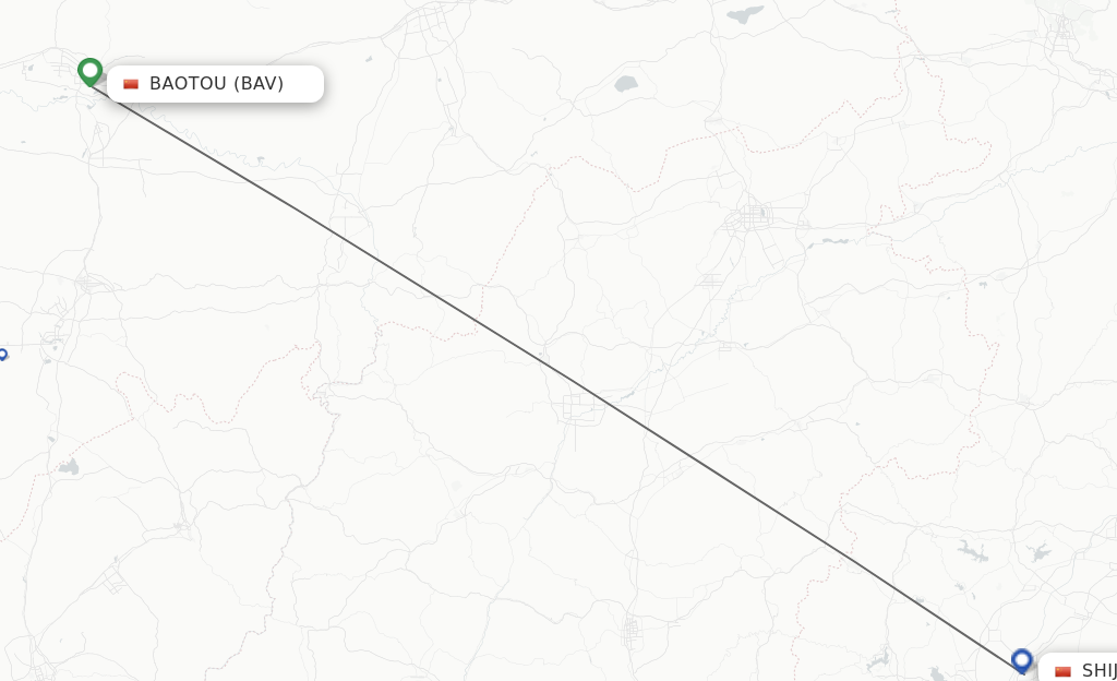 Flights from Baotou to Shijiazhuang route map