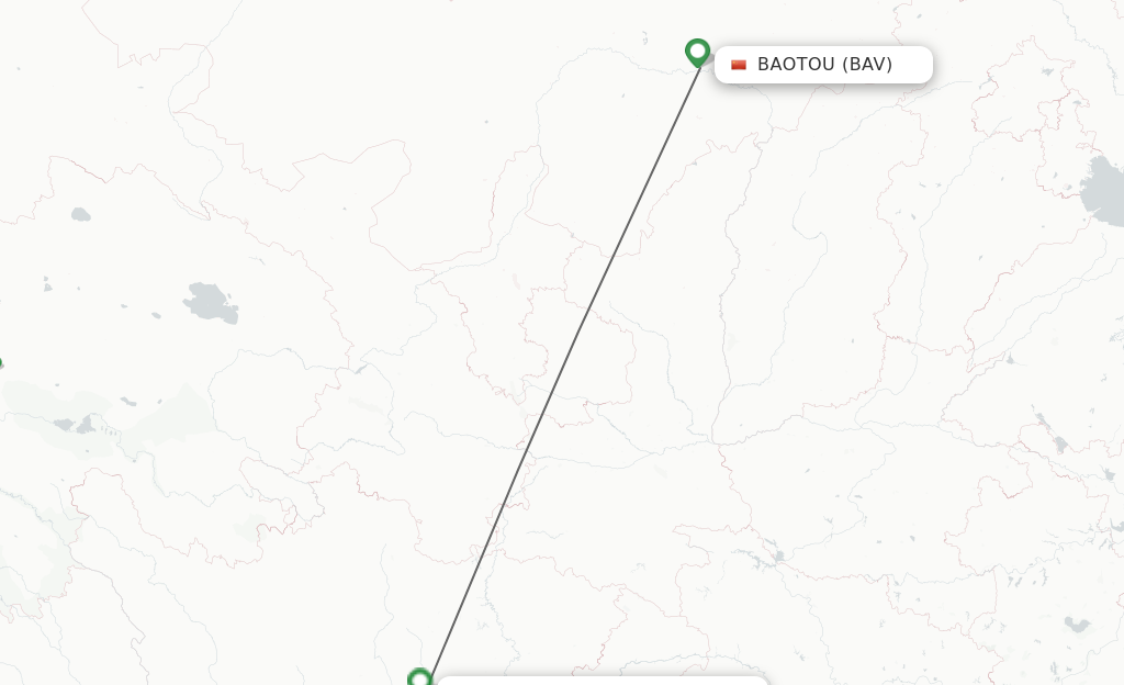 Flights from Baotou to Chengdu route map