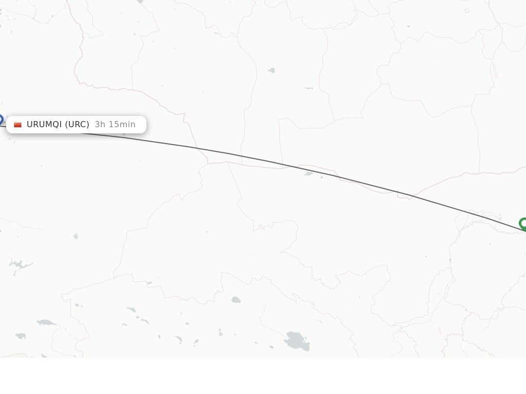 Flights from Baotou to Urumqi route map