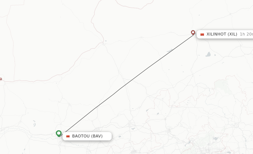 Flights from Baotou to Xilinhot route map
