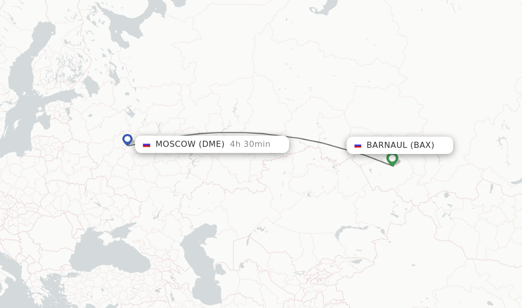 Flights from Barnaul to Moscow route map