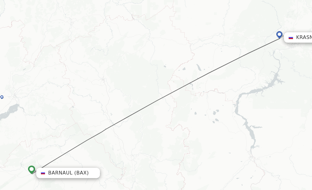Flights from Barnaul to Krasnoyarsk route map