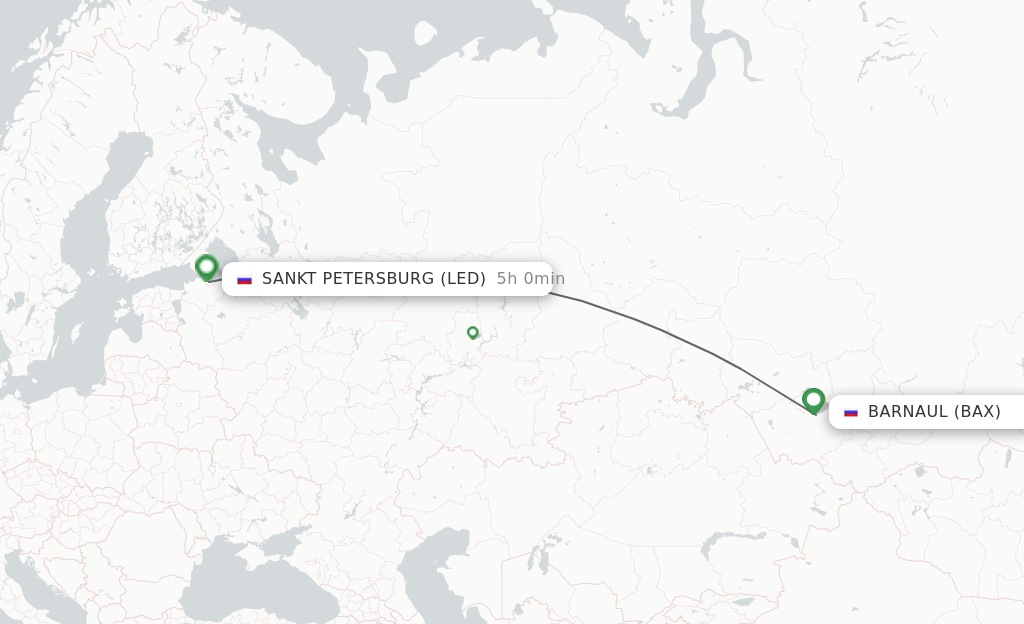 Flights from Barnaul to Sankt Petersburg route map