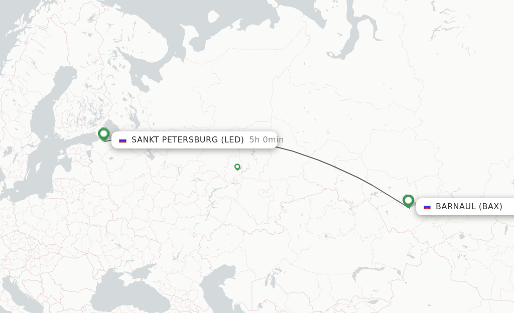 Flights from Barnaul to Saint Petersburg route map