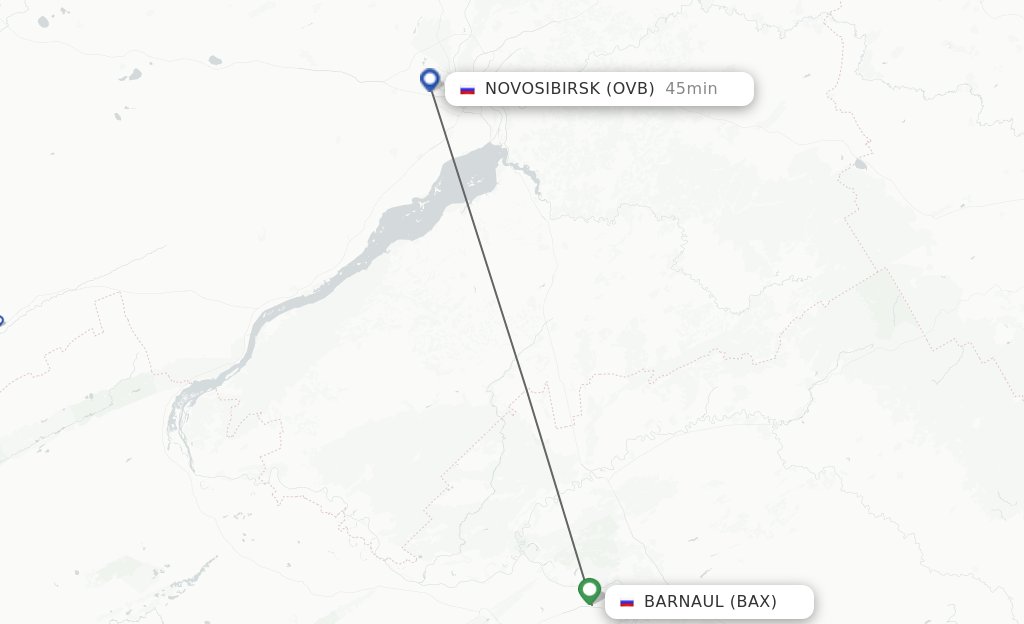Flights from Barnaul to Novosibirsk route map