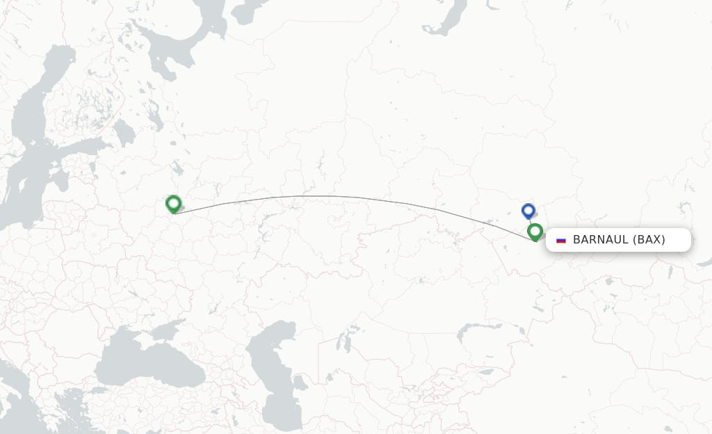 Route map with flights from Barnaul with S7 Airlines
