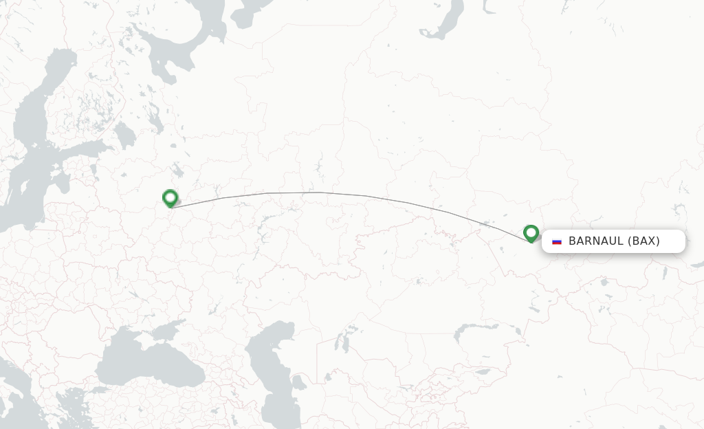 Route map with flights from Barnaul with Aeroflot