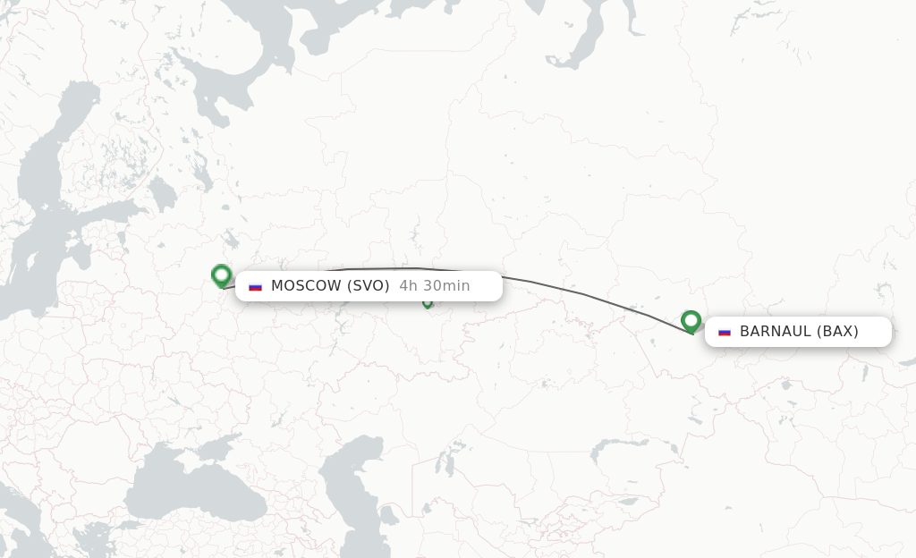 Flights from Barnaul to Moscow route map