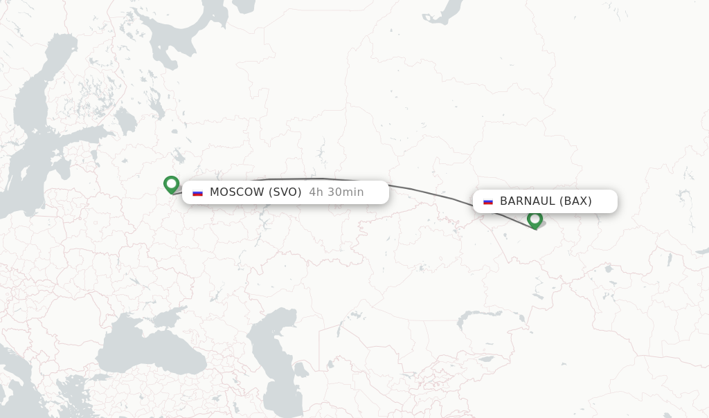 Flights from Barnaul to Moscow route map