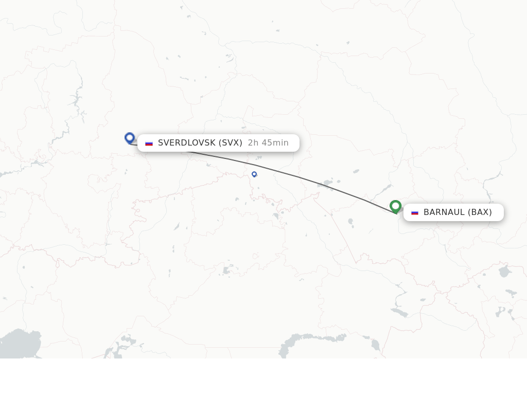 Flights from Barnaul to Sverdlovsk route map