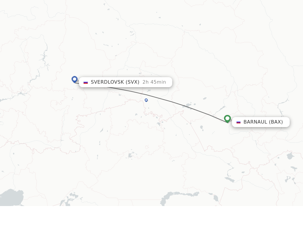 Flights from Barnaul to Yekaterinburg route map
