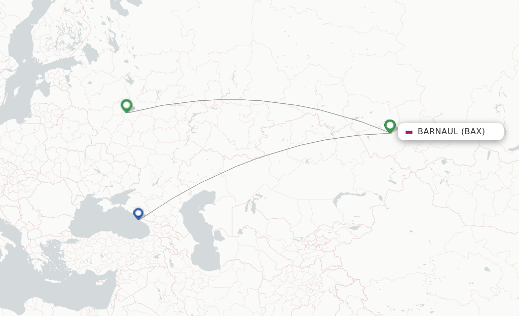 Route map with flights from Barnaul with Ural Airlines