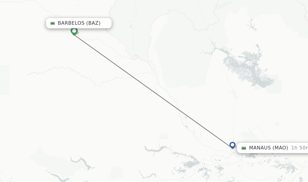 Flights from Barbelos to Manaus route map
