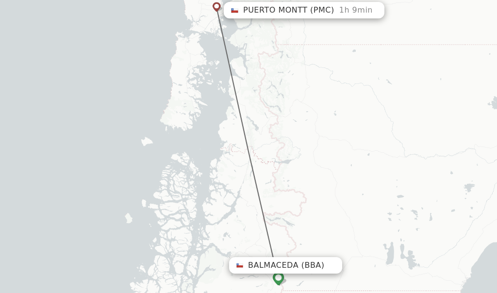 Flights from Balmaceda to Puerto Montt route map
