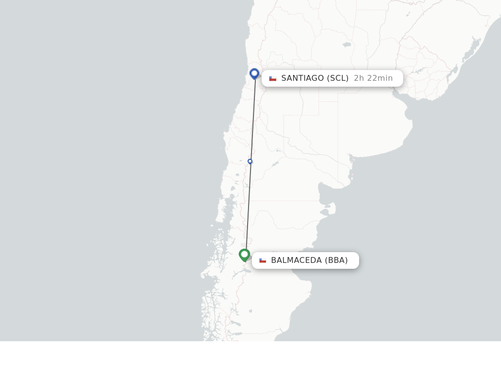 Flights from Santiago to Balmaceda route map