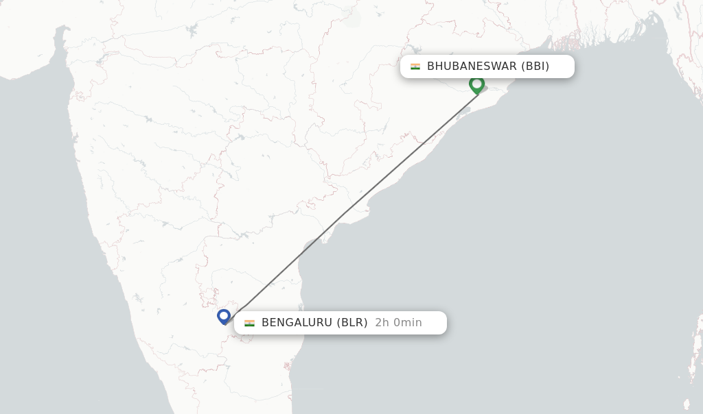 Flights from Bhubaneswar to Bengaluru route map