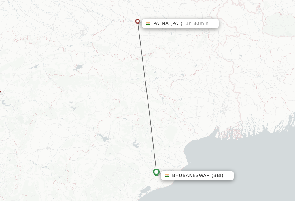Flights from Bhubaneswar to Patna route map