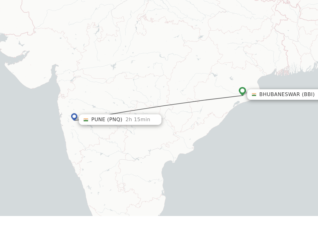 Flights from Bhubaneswar to Pune route map
