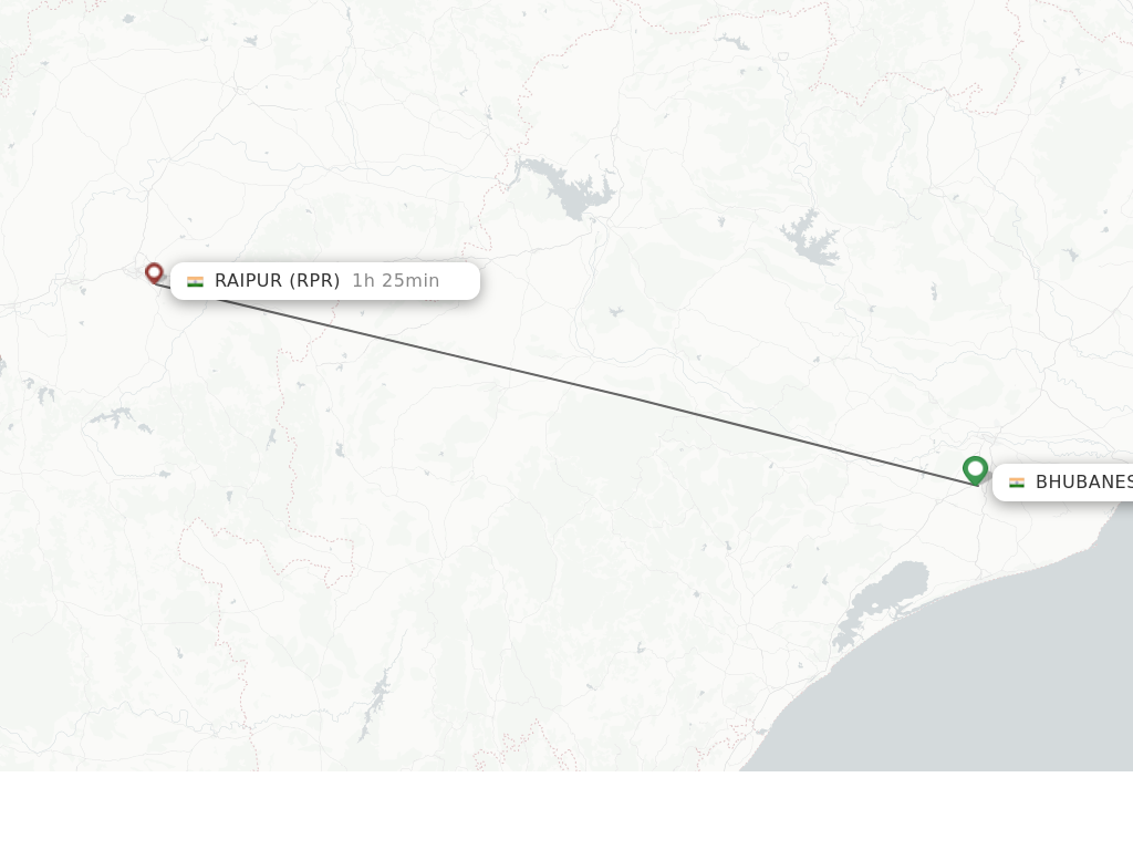 Flights from Bhubaneswar to Raipur route map