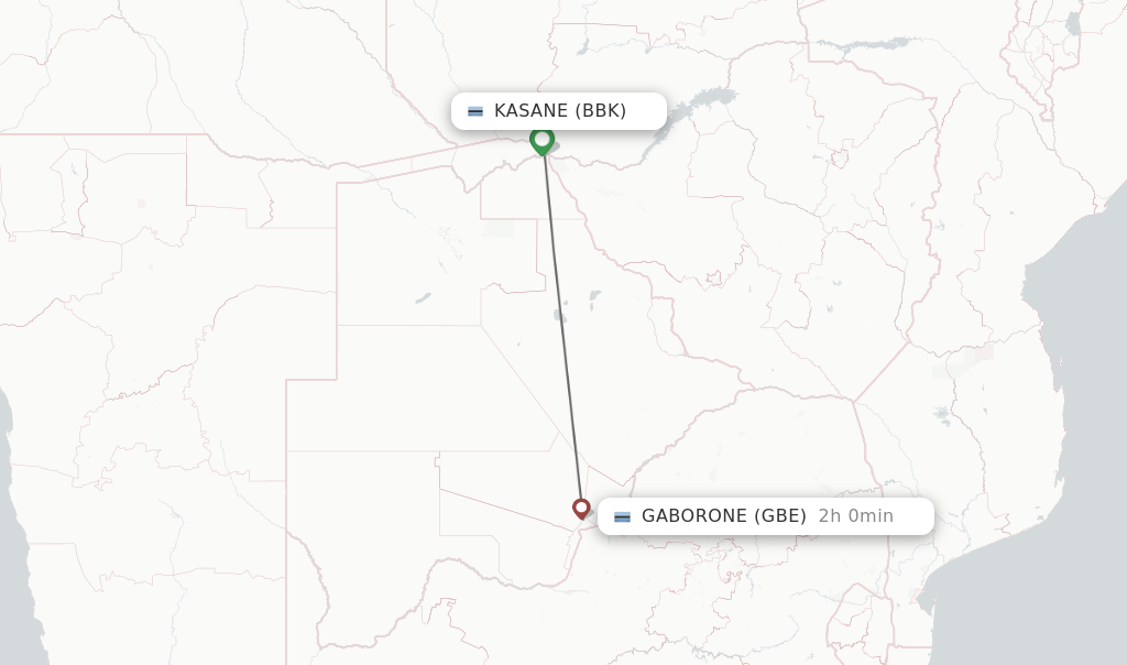 Flights from Kasane to Gaborone route map