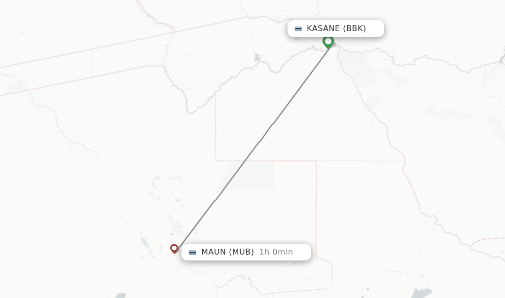 Flights from Kasane to Maun route map
