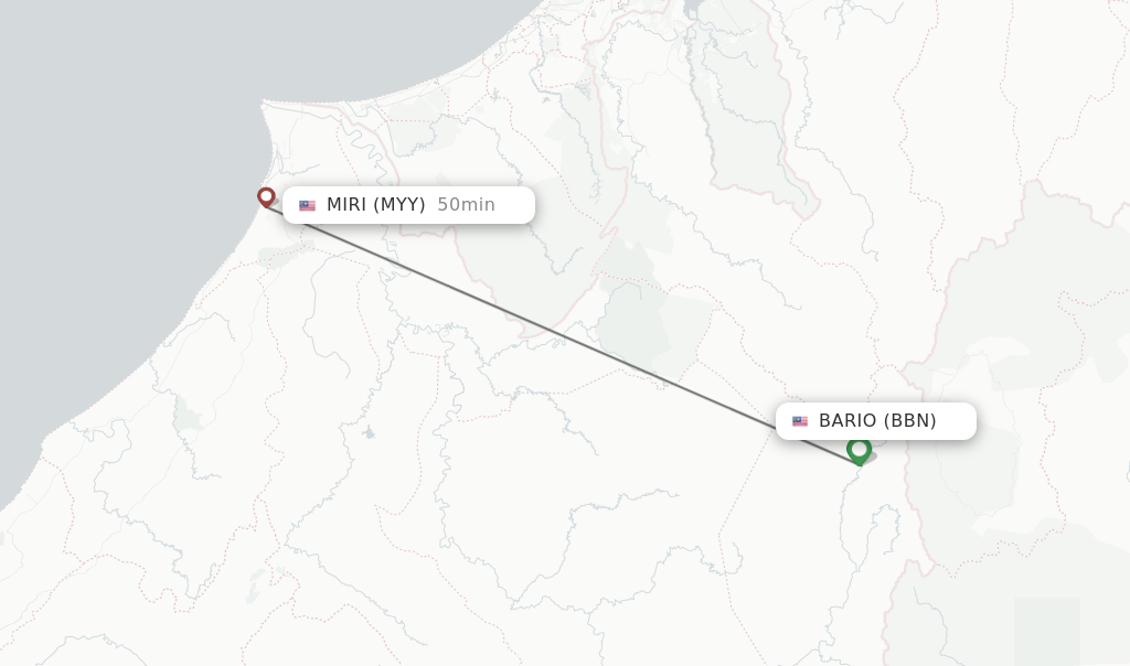 Flights from Bario to Miri route map
