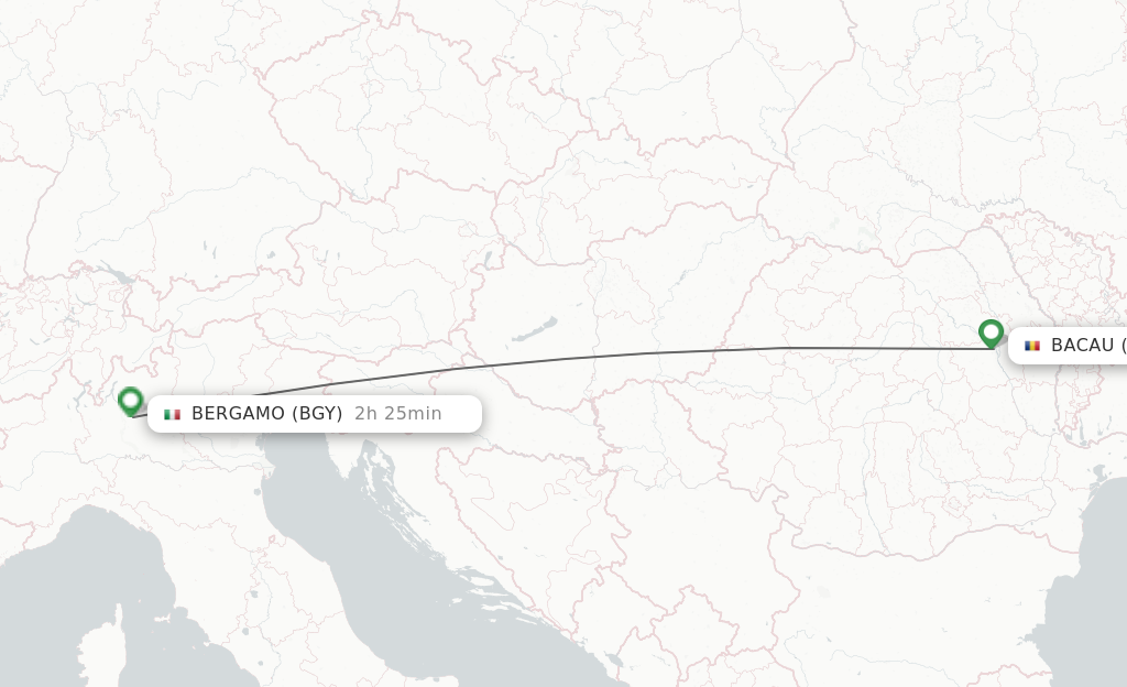 Flights from Bacau to Milan route map