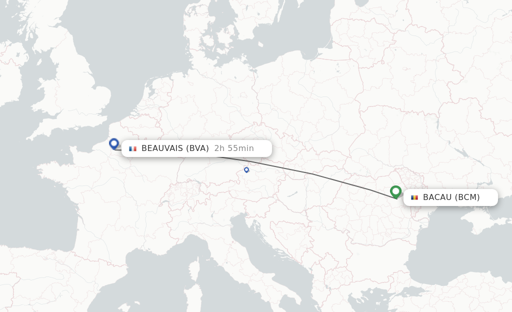 Flights from Bacau to Paris route map