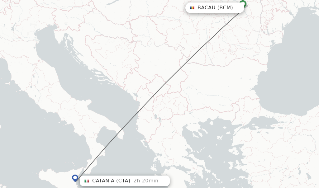 Flights from Bacau to Catania route map