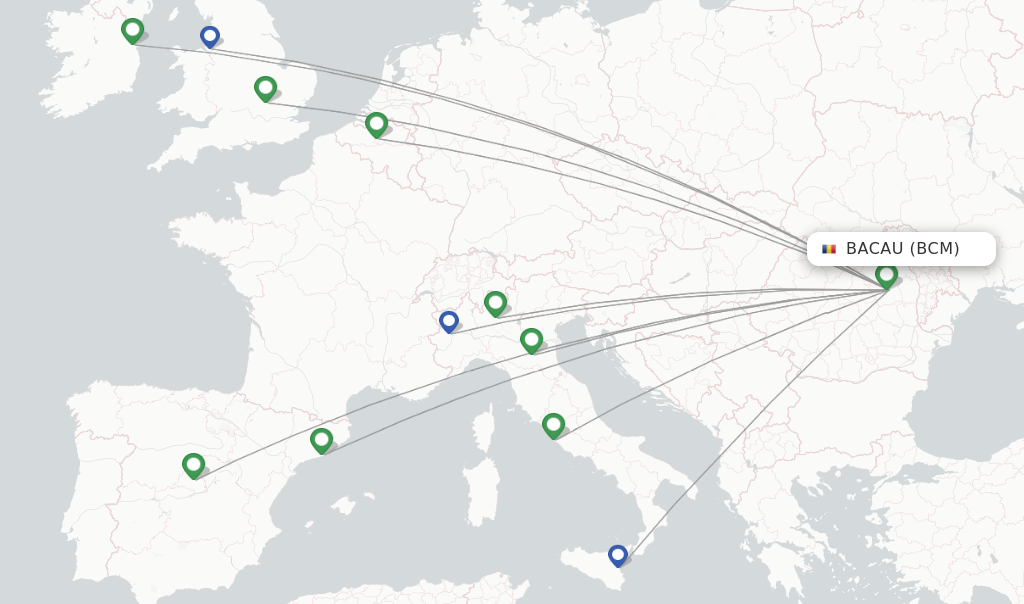 Route map with flights from Bacau with Dan Air