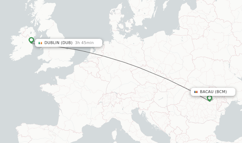 Flights from Bacau to Dublin route map