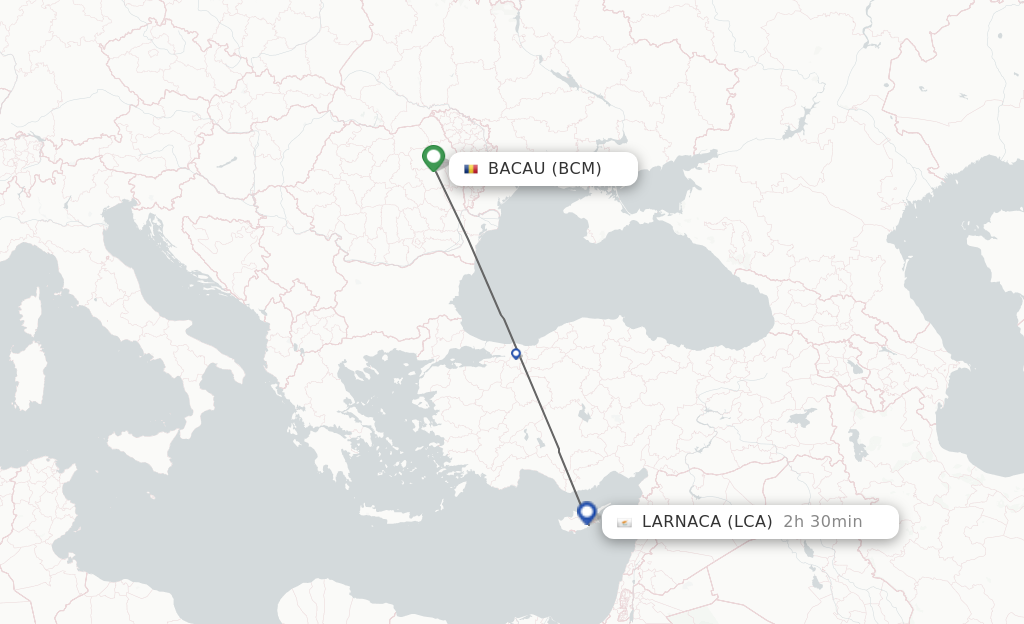 Flights from Bacau to Larnaca route map