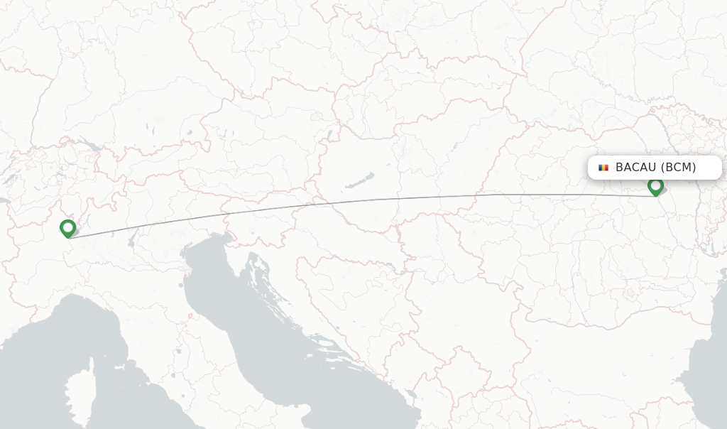 Route map with flights from Bacau with Wizz Air Malta