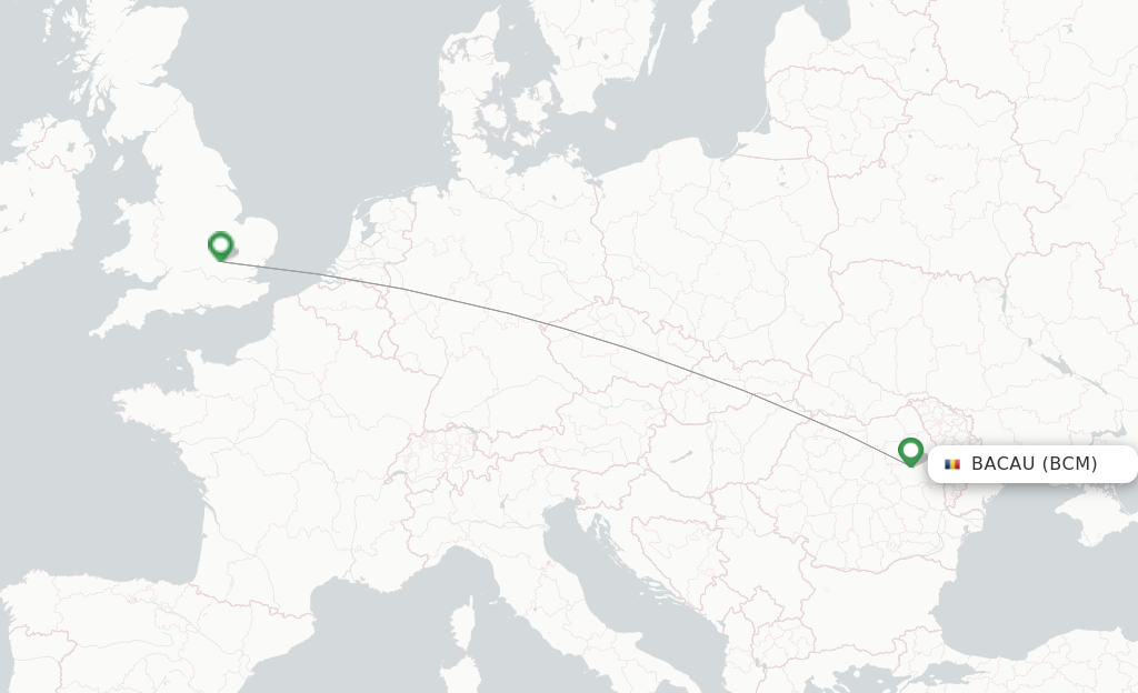 Route map with flights from Bacau with Wizz Air UK