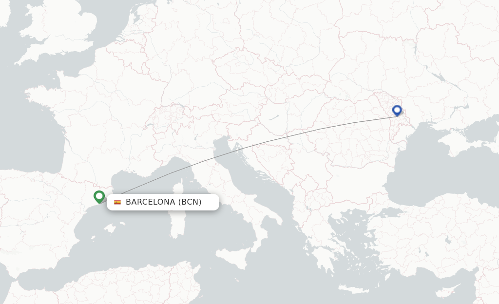 Route map with flights from Barcelona with Fly One