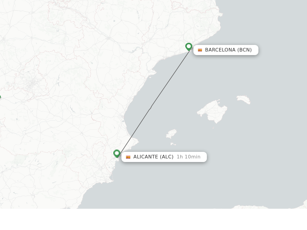 Flights from Barcelona to Alicante route map