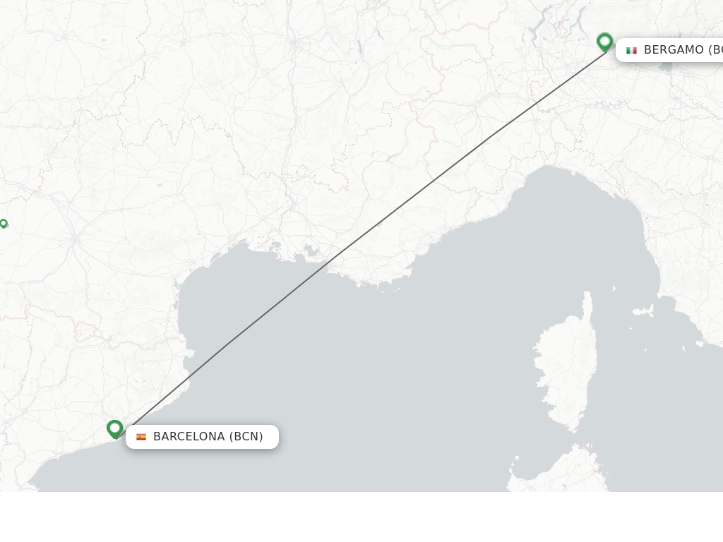 Flights from Barcelona to Milan route map