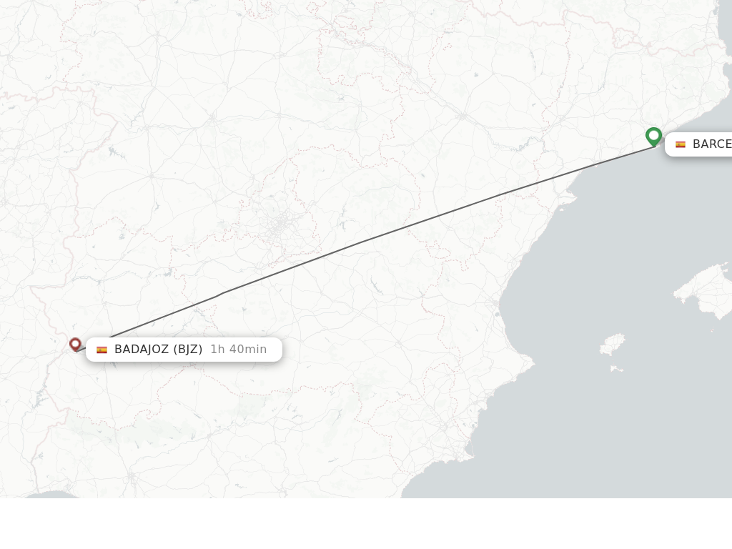 Flights from Barcelona to Badajoz route map