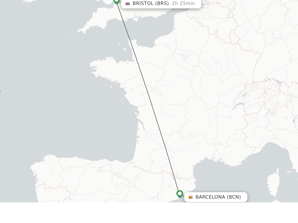 Flights from Barcelona to Bristol route map