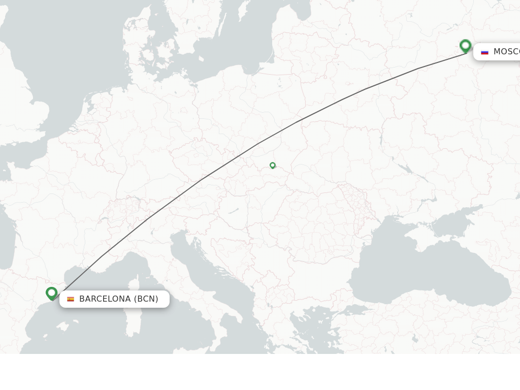 Flights from Barcelona to Moscow route map