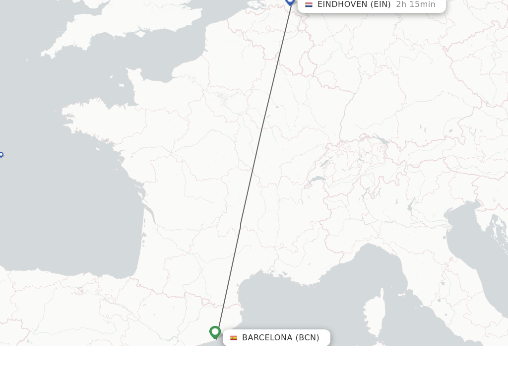 Flights from Barcelona to Eindhoven route map