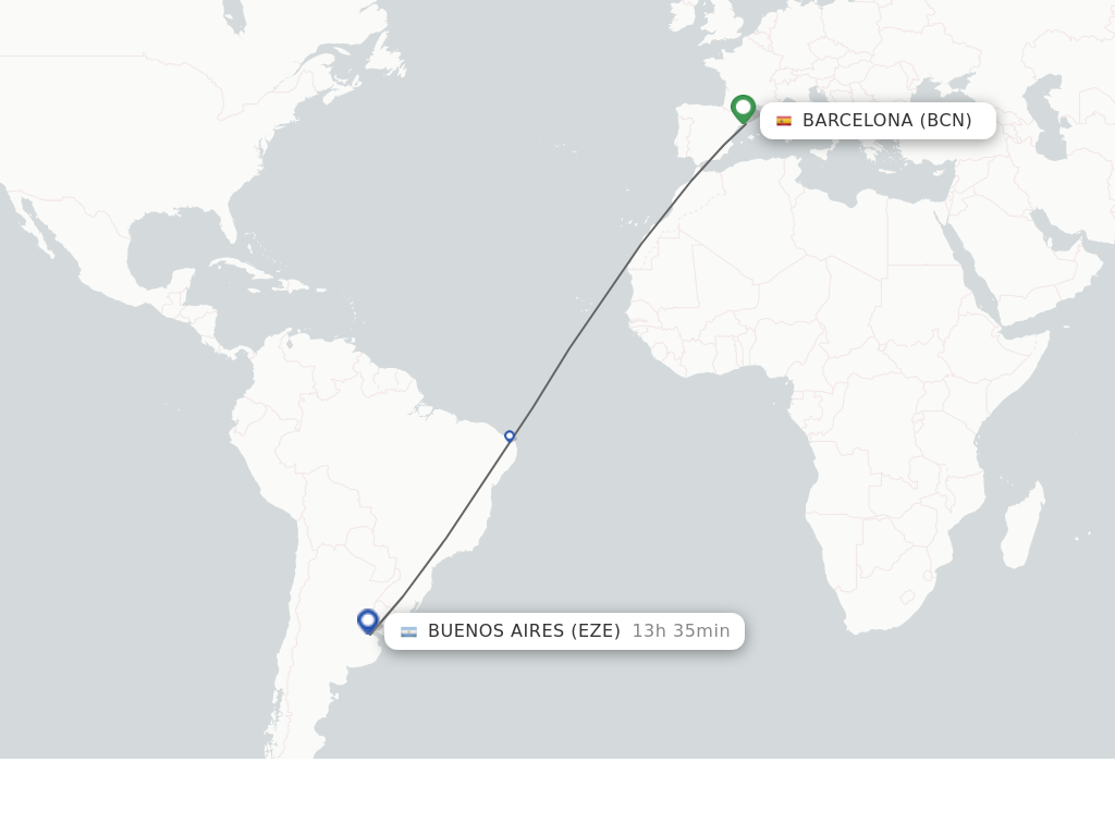 Flights from Barcelona to Buenos Aires route map