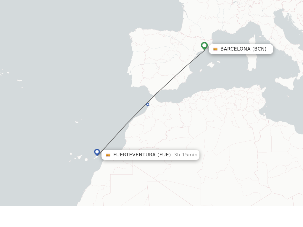 Flights from Barcelona to Puerto del Rosario route map