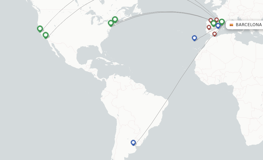 Route map with flights from Barcelona with Iberia