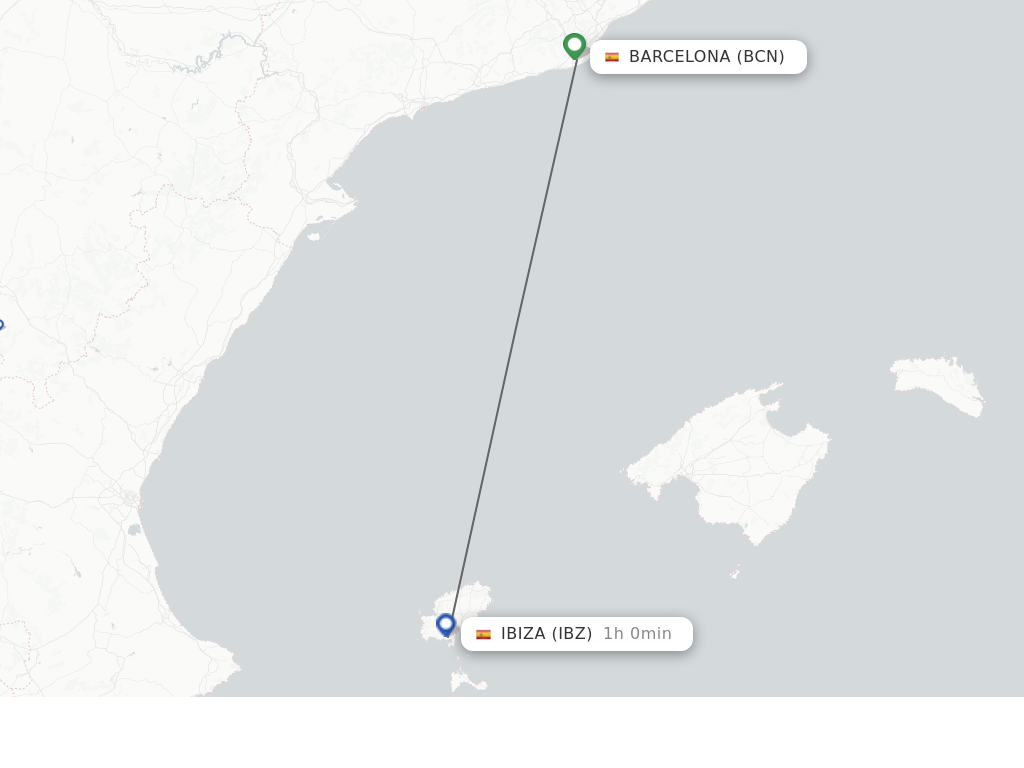 Flights from Barcelona to Ibiza route map