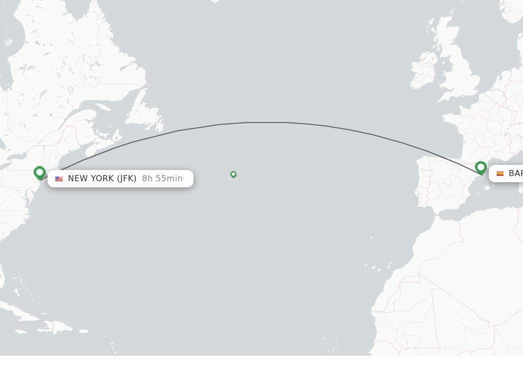 Flights from Barcelona to New York route map