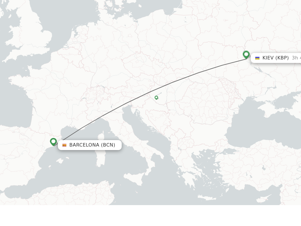 Flights from Barcelona to Kiev/Kyiv route map